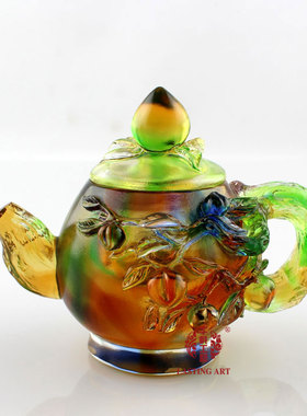 六合春 琉璃摆件工艺品寿壶桃子生日祝寿礼品长辈老年人贺寿礼物