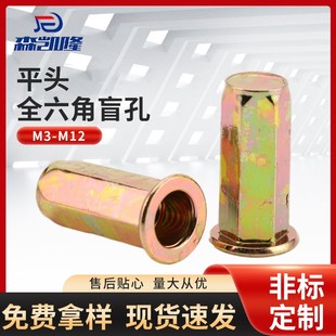 平头全六角盲孔拉铆螺母 M4M5M6M8M10M12彩锌拉帽通孔密封螺母