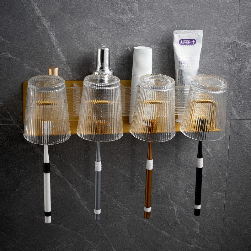 轻奢亚克力免打孔牙刷架置物架卫生间漱口杯牙杯壁挂式收纳架家用