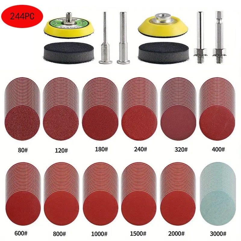 跨境 244件套装2寸50mm植绒砂纸套装 2寸植绒自粘砂纸抛光砂,标准件/零部件/工业耗材,砂纸,淘宝优惠券,粉丝福利购,淘宝优惠卷