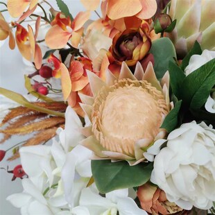 M341秋色调咖色大花束摆设仿真花绢花假花婚庆别墅样板间会