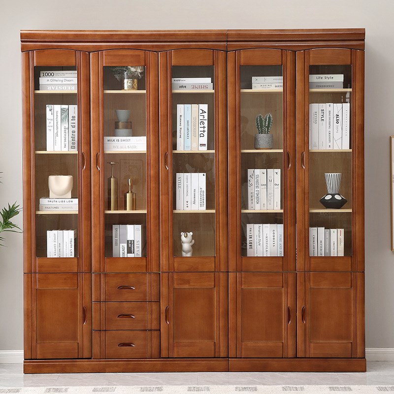 实木书柜书架落地带玻璃门家用办公室文件高柜小型两门双门置物架