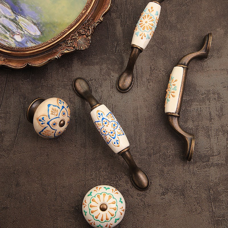 复古美式现代简约仿古做旧手绘陶瓷木头小拉手衣柜门橱柜抽屉把手