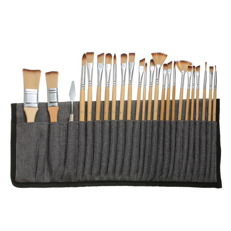 24支画笔套装热卖帆布笔帘油画笔尼龙水粉水彩画笔