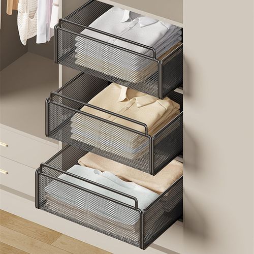 衣柜拉篮抽屉式储物架衣柜内置滑轨衣物组织金属储物架