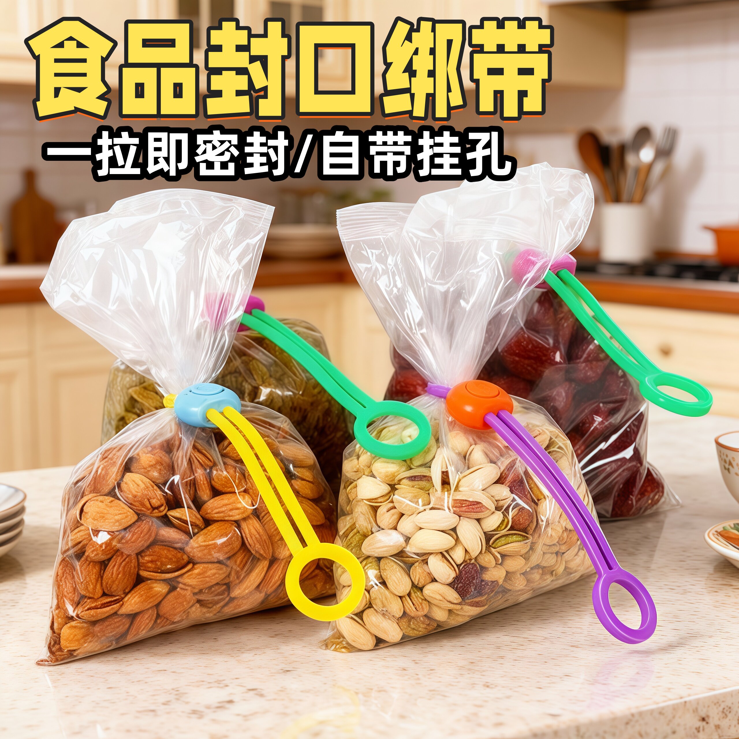 零食封口夹彩色密封绑带封口夹厨房保鲜食品封口夹食品封口捆绑带
