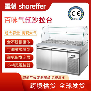商用赛百味气缸沙拉柜风冷开槽披萨操作台酱料平台雪柜水果捞展示