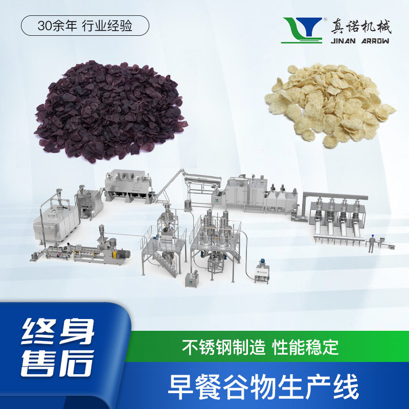 早餐麦片膨化机 杂粮谷物片加工成套设备 玉米片早餐谷物生产线