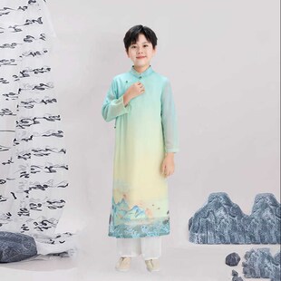 男童唐装汉服新中式国学民国长衫相声服大褂春夏薄款走秀古风六一