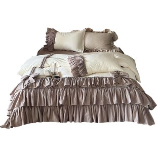 圣鸳天使法式公主蝴蝶结全棉床裙四件套纯棉水洗棉花边被套床品