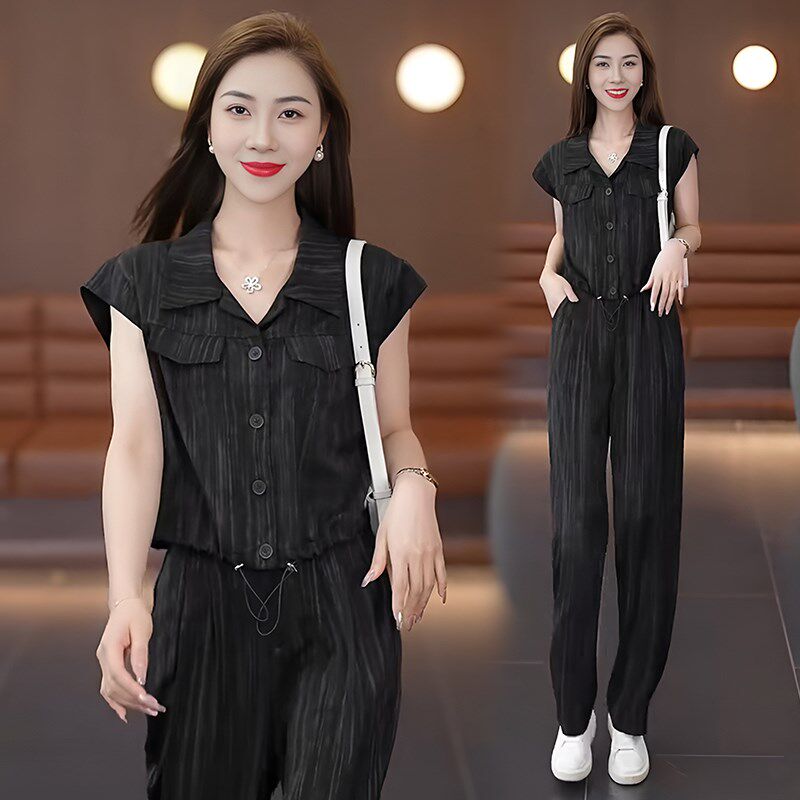 时尚套装女2024夏季新款时髦洋气短款上衣高腰阔腿裤气质两件套潮