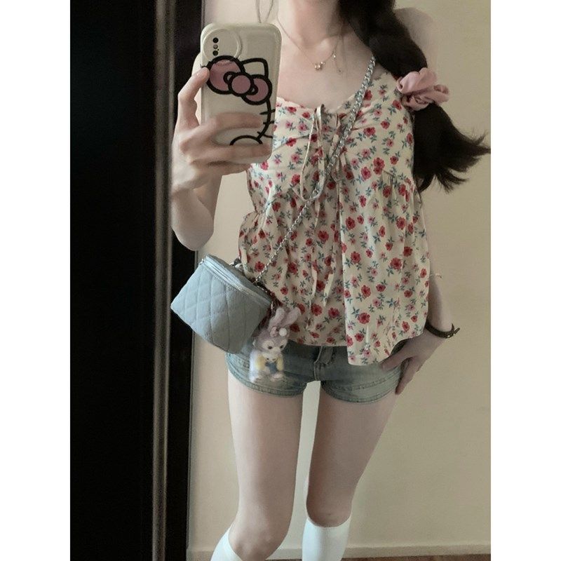 甜美温柔风碎花小吊带背心女夏季设计感短款娃娃衫衬衣高级感上衣,女装/女士精品,背心吊带,淘宝优惠券,粉丝福利购,淘宝优惠卷