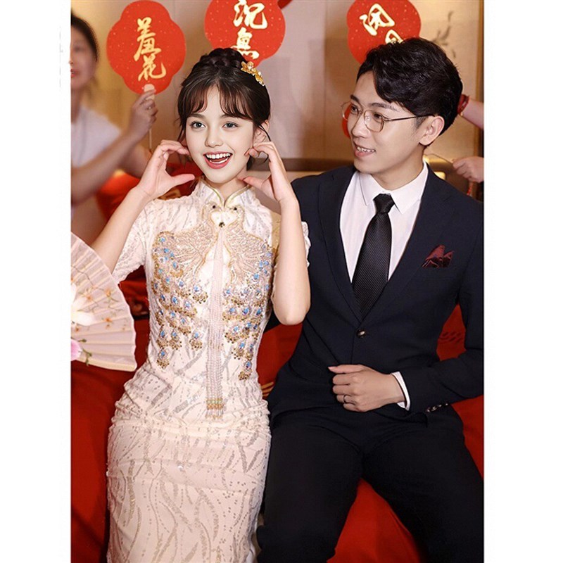 香槟色敬酒服夏季新款新娘高级感旗袍订婚结婚礼服春季出阁服嫁衣