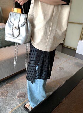 NAZ那子大码2025春季新款蕾丝网纱半身裙胖mm气质显瘦背带连衣裙