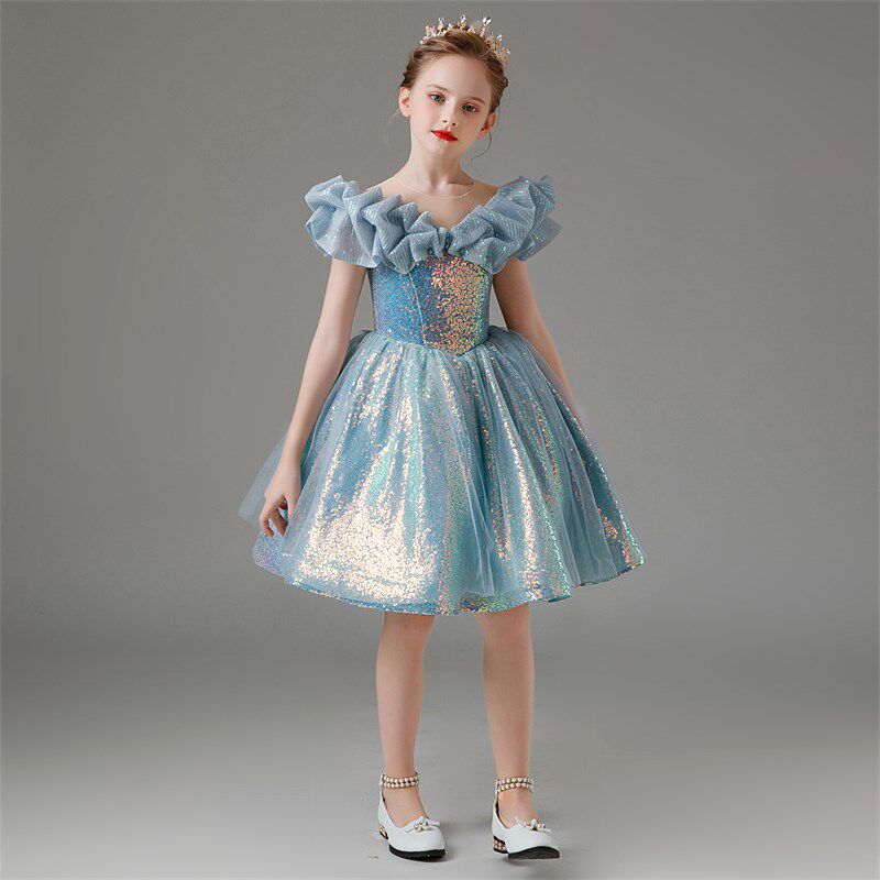 儿童礼服生日短款小女孩六一小主持人演出服走秀钢琴演奏公主裙夏