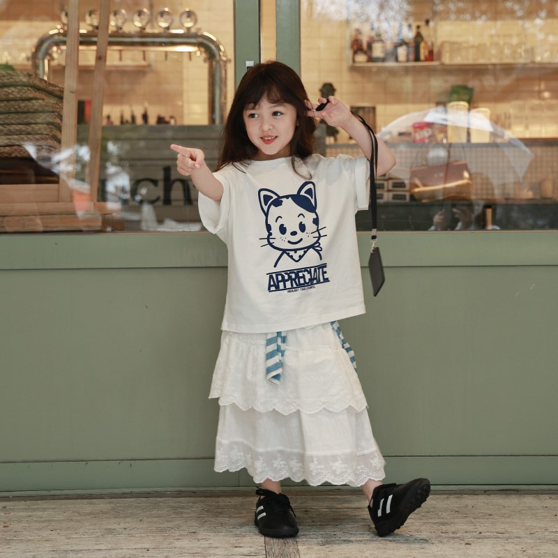 【亲子】柒号童仓洋气芭蕾蛋糕裙夏装新款女大童温柔风长款半身裙