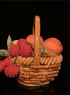 石湾公仔陶瓷水果篮摆件玄关客厅电视柜植物装饰品乔迁新居送礼品