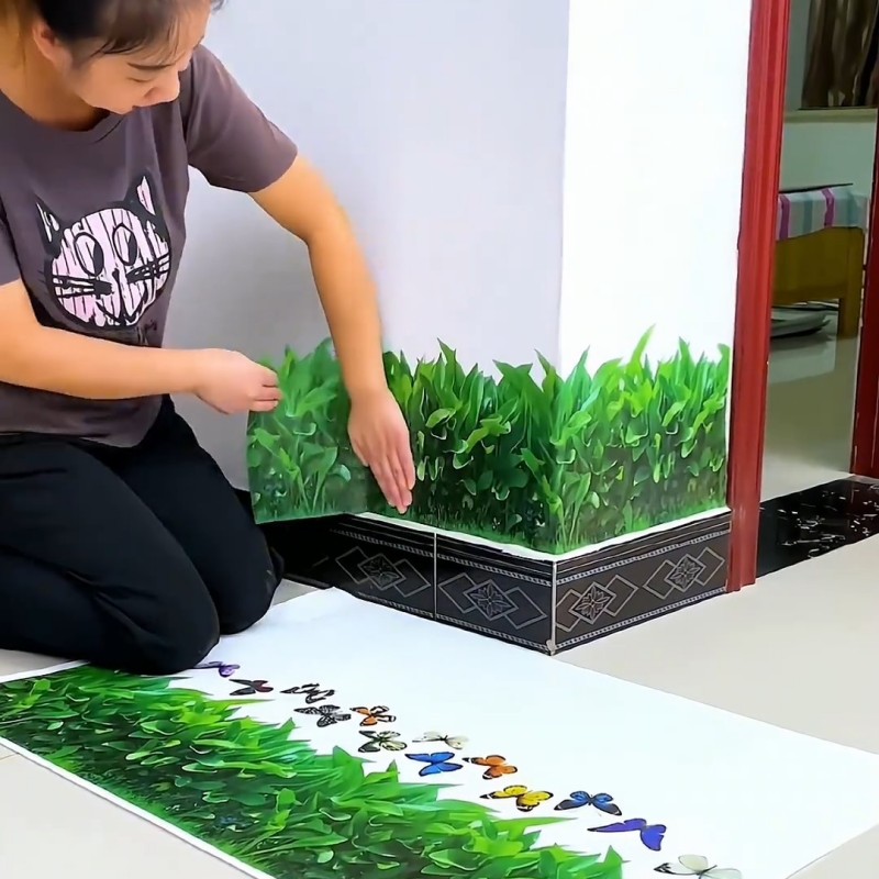 3D小草墙贴画客厅玄关走廊踢脚板橱窗玻璃装饰楼梯贴纸防水自粘图片
