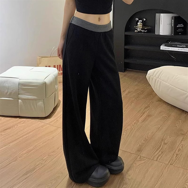 休闲阔腿裤女大码秋季2024新款胖妹妹宽松显瘦遮胯中长款直筒裤子