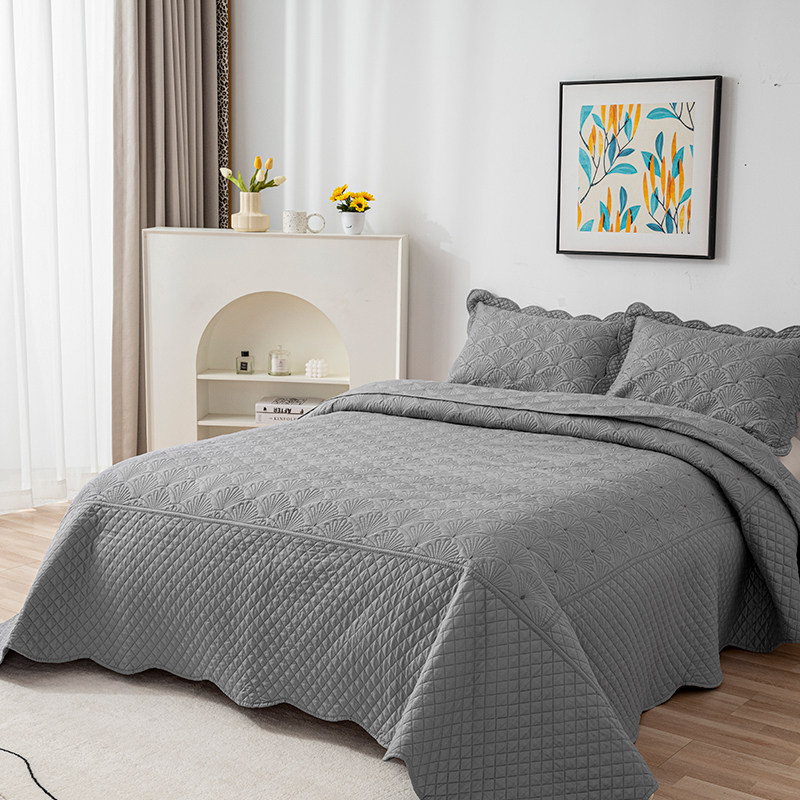 灰色耐脏扇形绗缝被单件夹棉素色床盖三件套水洗柔软床单空调被,床上用品,床盖,淘宝优惠券,粉丝福利购,淘宝优惠卷