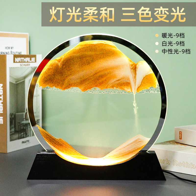 流沙画沙漏摆件客厅创意解压3d立体小夜灯家居艺术装饰品生日礼物图片