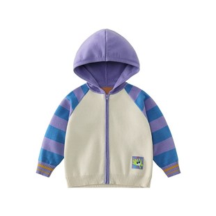 [造梦岛]齐齐熊男童毛衣开衫外套春季2024新款儿童女连帽拉链针织