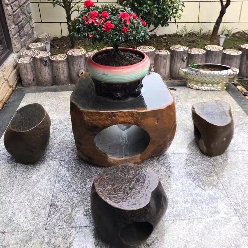 石桌石凳天然鹅卵石头桌椅户外别墅庭院花园林休闲石材桌凳茶几