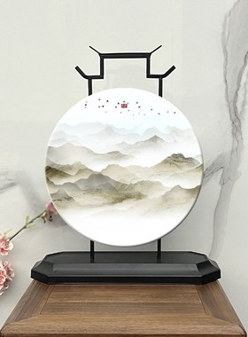 承沁陶瓷家居装饰品摆件新中式客厅博物架工艺品铁艺摆饰山水摆设