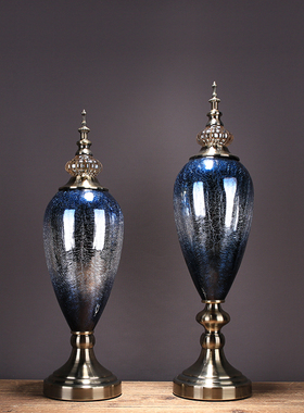 欧式玻璃摆件轻奢软装饰品样板房间客厅电视柜玄关酒柜新古典摆设