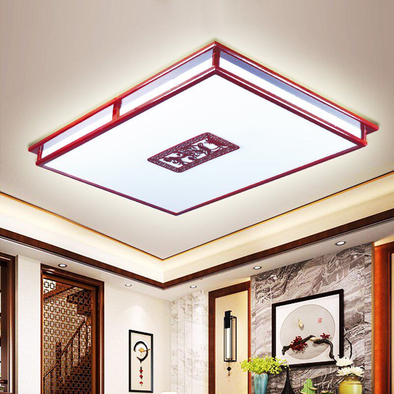 LED新中式客厅吸顶灯2023款中国风卧室灯饰实木长方形书房间灯具