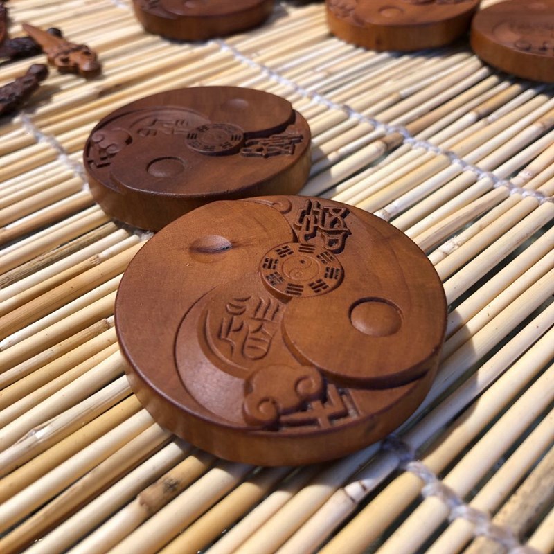 枣木雷击悟道吊坠文玩手把件雷劈牌符随身钥匙扣挂件配饰雕刻老子