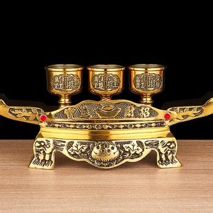 纯黄铜元宝贡台供佛酒杯圣水杯底座佛桌敬台茶杯供杯台座摆件