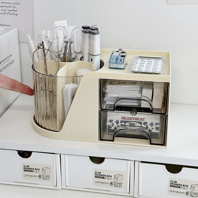 桌面笔桶收纳盒学生书桌办公室宿舍整理置物架笔架简约抽屉式笔筒