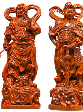 花梨木雕伽蓝韦陀佛像摆件韦驮关公伽蓝菩萨左右护法关公寺庙佛堂