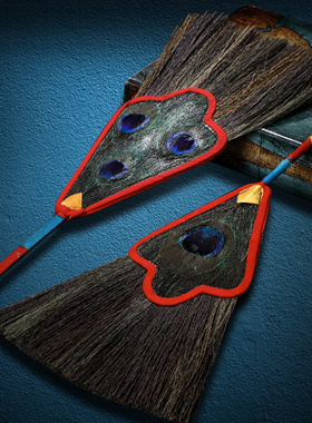 孔雀扇子尼泊尔手工贲巴壶五眼文巴扇净水瓶藏传吉祥草羽毛扇