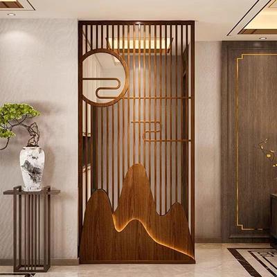 新中式实木屏风隔断定制仿古门窗客厅玄关入户背景墙镂空栅栏花格