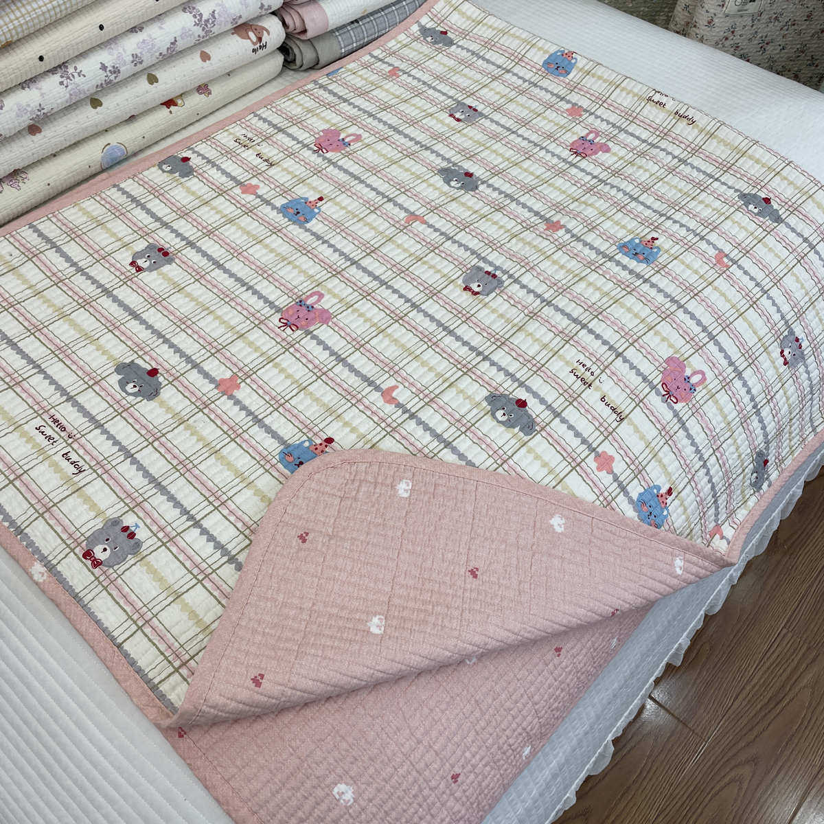 纯棉双面学生床盖宿舍床品沙发垫飘窗垫夹棉床单绗缝砂洗