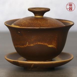 粗陶盖碗三才单个陶瓷手抓泡茶器茶壶大号家用办公室复古茶碗日式