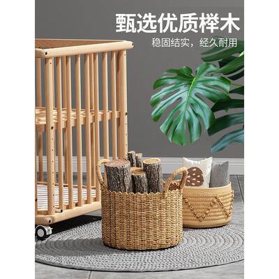 优乐博实能木婴儿床可P40宝移动多功可拼大床接新生儿宝床榉木儿