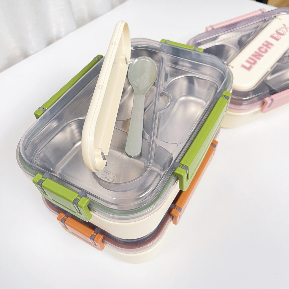 简约饭盒学生304不锈钢分格便当盒带盖保温午餐盒上班族分隔餐盘