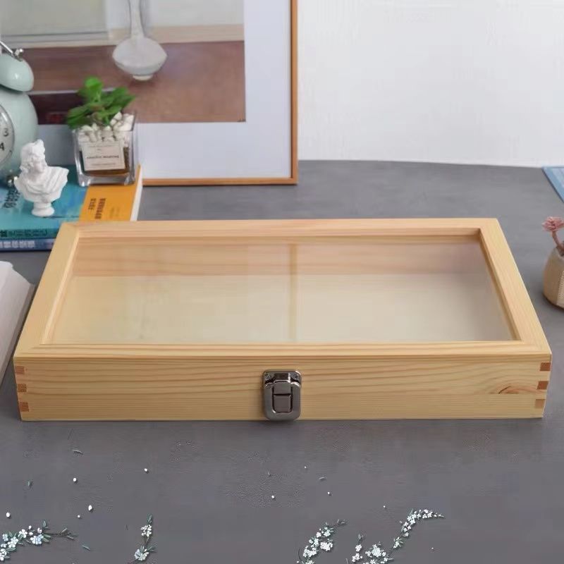 穿戴甲收纳盒木盒可订展示透明盒子品伴手礼盒子长方形小木盒