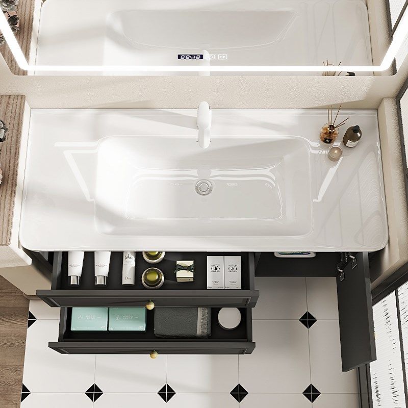 橡木浴室柜黑色法式洗漱台陶瓷一体盆洗手台柜洗手盆