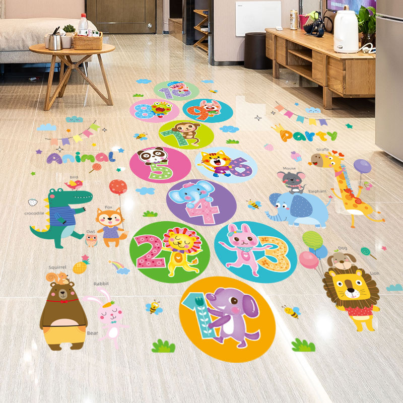 幼儿园环创游戏跳格子房子纸数字儿童房地面装饰墙画地
