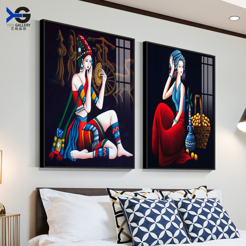 少数民族风挂画宾馆酒店壁画单幅云南傣族美女少女风情人物装饰画图片