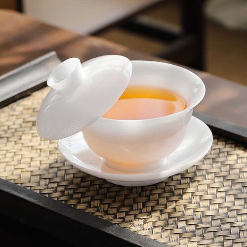 冰种冻玉瓷悬盖碗茶杯白才茶碗装功夫茶具大号泡茶碗