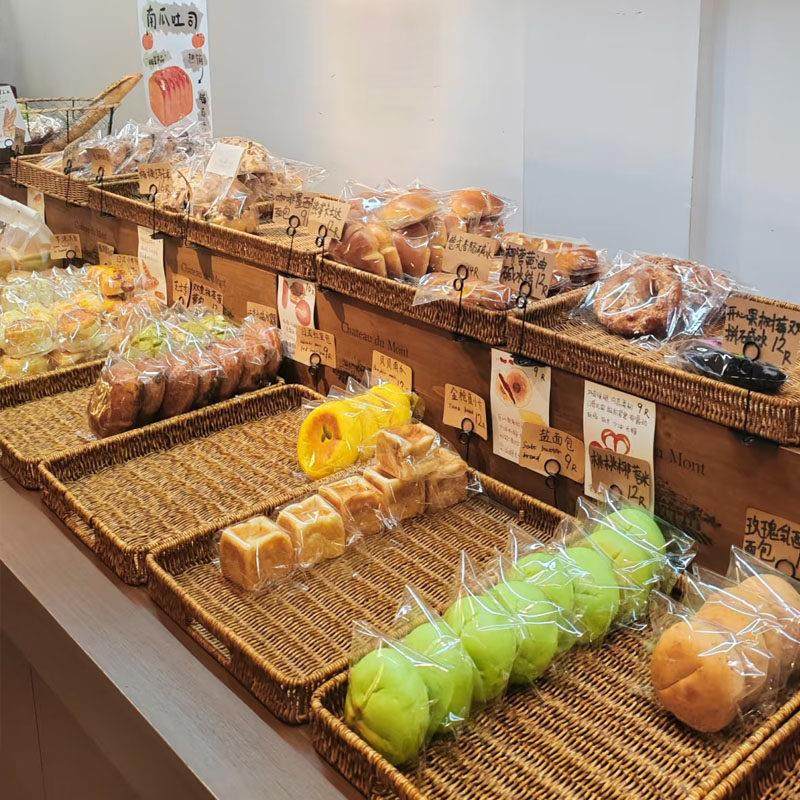 日式彷藤编面 面包展示篮长方形双耳烘焙陈列托 托盘编织水果篮子,餐饮具,果盆/果盘/果篮,淘宝优惠券,粉丝福利购,淘宝优惠卷