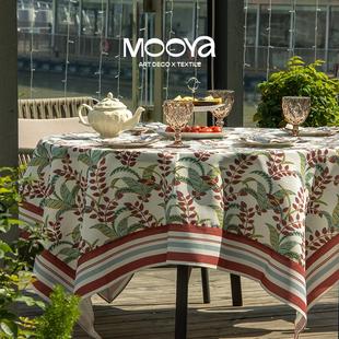 红色植物印花桌布轻奢圣诞节桌垫客厅茶几餐桌高级 MOOYA邱园花境