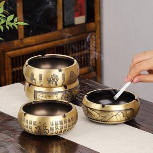 纯黄厅铜烟灰缸金家用客酒属MOJ店茶桌老板铜办公桌用锦鲤高端制