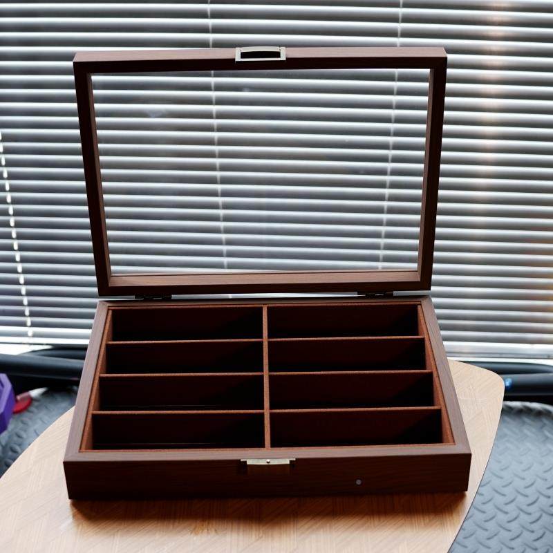 8QLG太位黑胡桃木纹眼镜收纳收藏展示盒 家档用高多格太阳眼镜阳