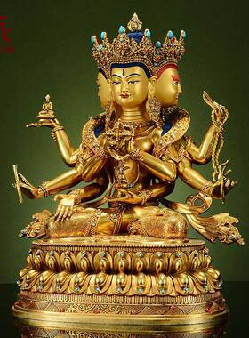全鎏金《胜佛母精铜雕宝石镶嵌室内家用BKZ桌面》铜佛尊像工摆件